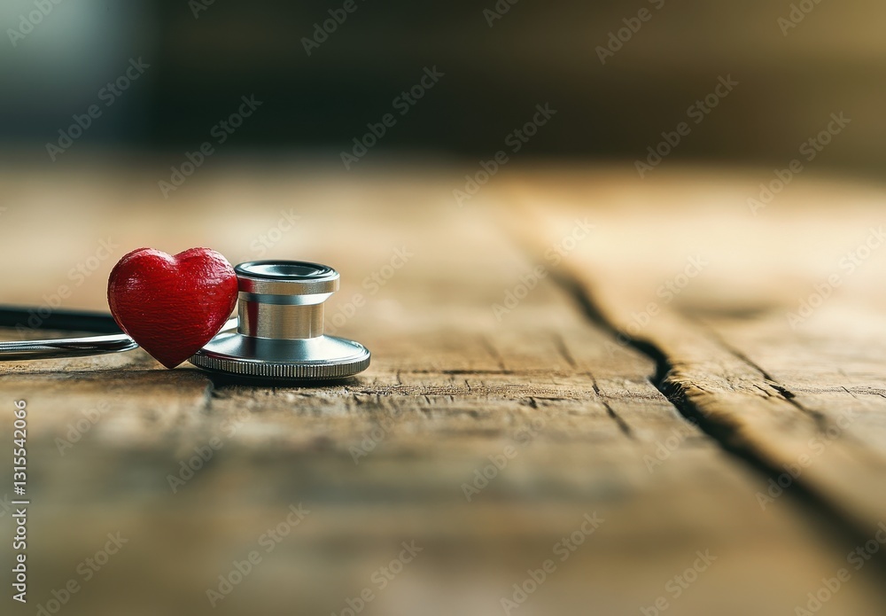 Heart Symbol and Stethoscope on Rustic Wooden Surface Representing Care, Health, Medicine, and Compassion in Healing Practices and Wellness Concepts Heart Symbol and Stethoscope on Rustic Wooden Surface Representing Care, Health, Medicine, and Compassion in Healing Practices and Wellness Concepts