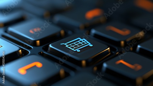 Detailed close up of a computer keyboard shopping cart symbol