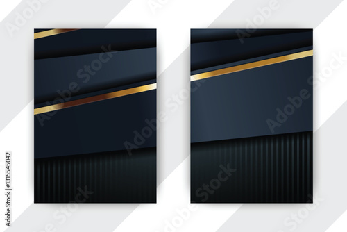 Dark Blue Gold Banner Design, White Background, Elegant Template