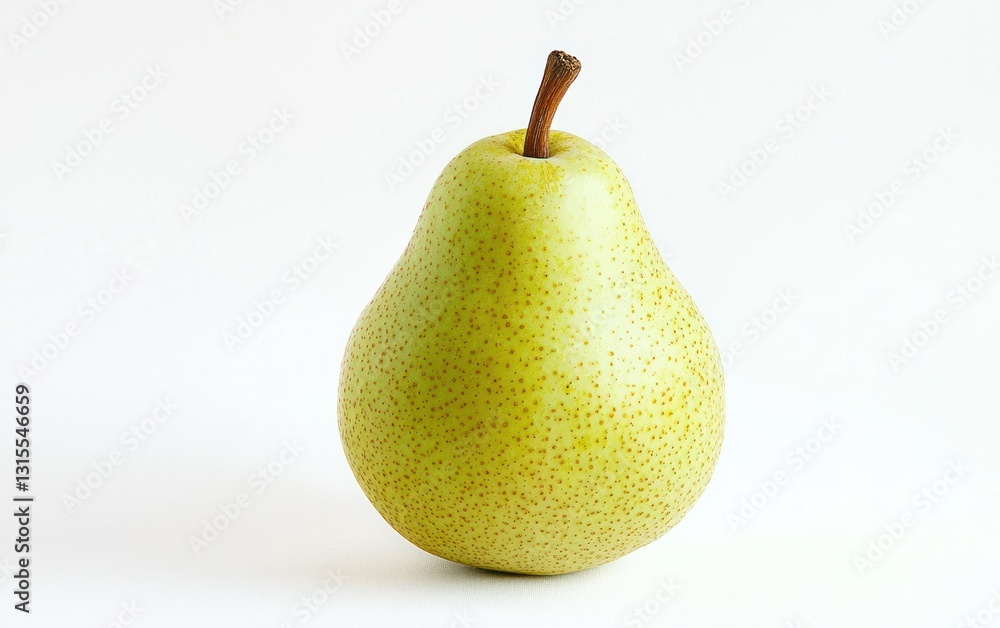 Single ripe green pear on a white background. The pear is depicted in a slightly pixelated style, showing a detailed textured skin Single ripe green pear on a white background. The pear is depicted in a slightly pixelated style, showing a detailed textured skin