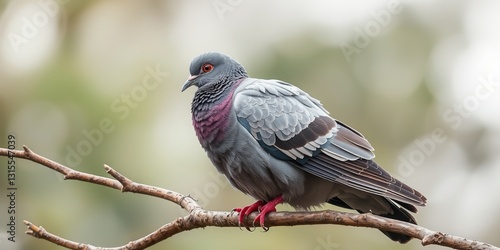 Urban Pigeon on a Weathered Branch at Dawn