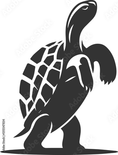 Tortoise standing tall on its hind legs and playfully balancing 