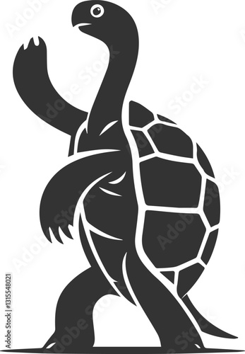 Tortoise standing tall on its hind legs and playfully balancing 