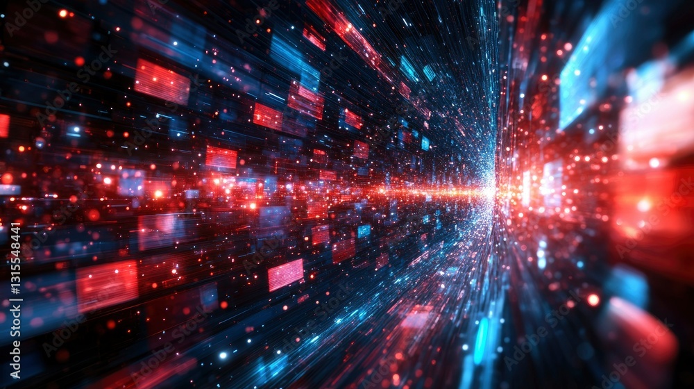 Abstract Digital Tunnel Red and Blue Data Stream Through Cyberspace Abstract Digital Tunnel Red and Blue Data Stream Through Cyberspace