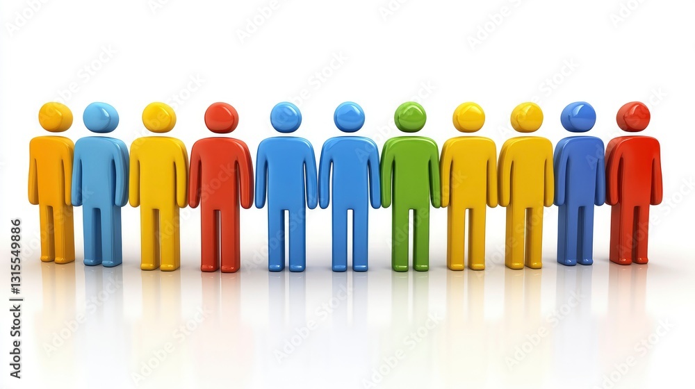 Diverse Group of Colorful People Figures in a Row, Representing Unity, Teamwork, and Community Diverse Group of Colorful People Figures in a Row, Representing Unity, Teamwork, and Community