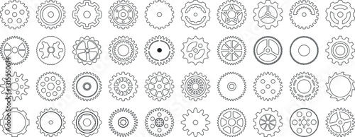 Gear icon vector set, black cogwheel vector collection, mechanical gear shapes, engineering symbols, industrial machinery, sprocket designs