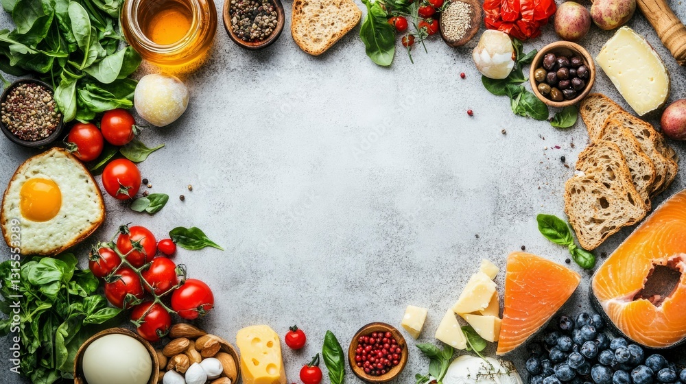 Mediterranean Diet Food Ingredients Frame with Copy Space Mediterranean Diet Food Ingredients Frame with Copy Space