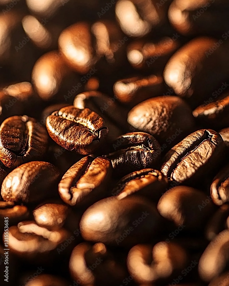 Textured Coffee Beans Shimmering with Warm Light for a Coffee Lover's Delight Textured Coffee Beans Shimmering with Warm Light for a Coffee Lover's Delight