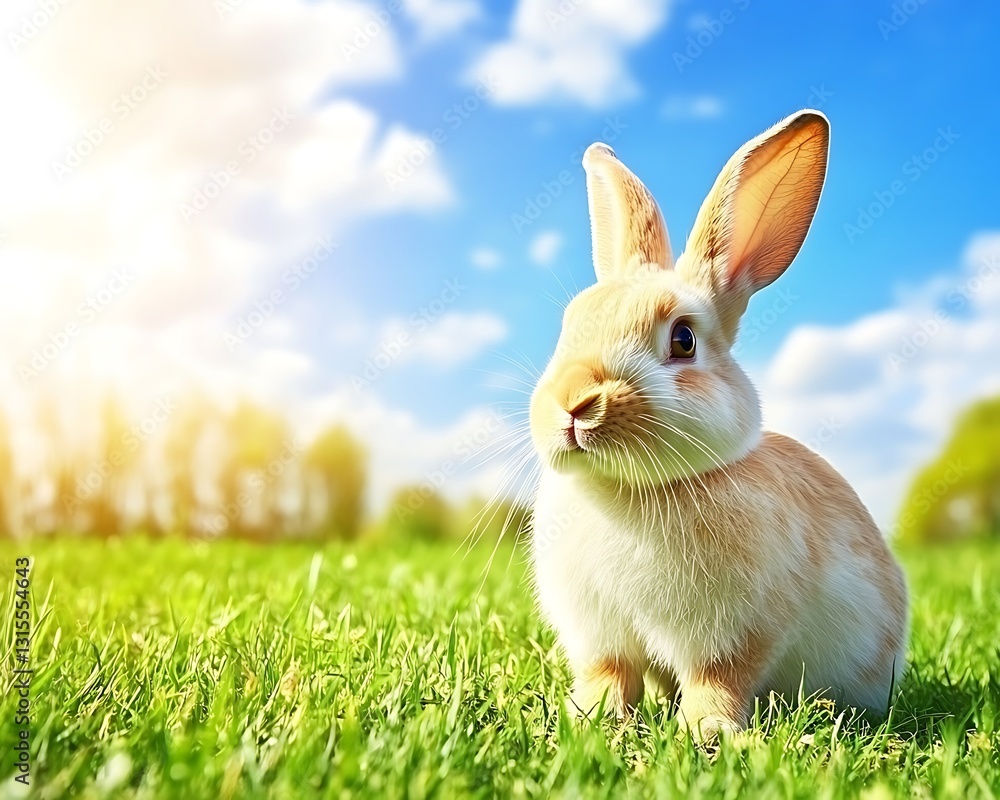 Obraz premium Bunny in Sunny Spring Meadow