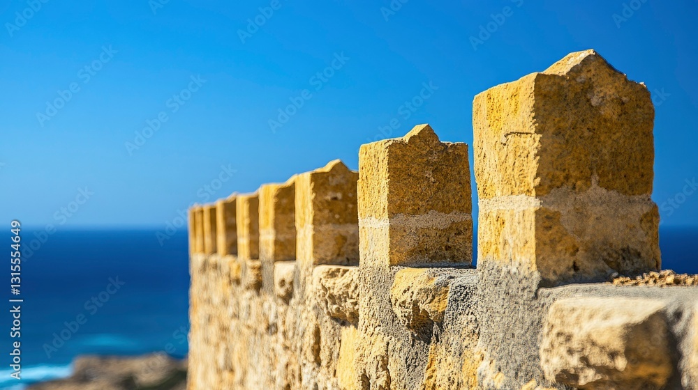 Ancient Stone Wall Overlooking the Mediterranean Sea Ancient Stone Wall Overlooking the Mediterranean Sea
