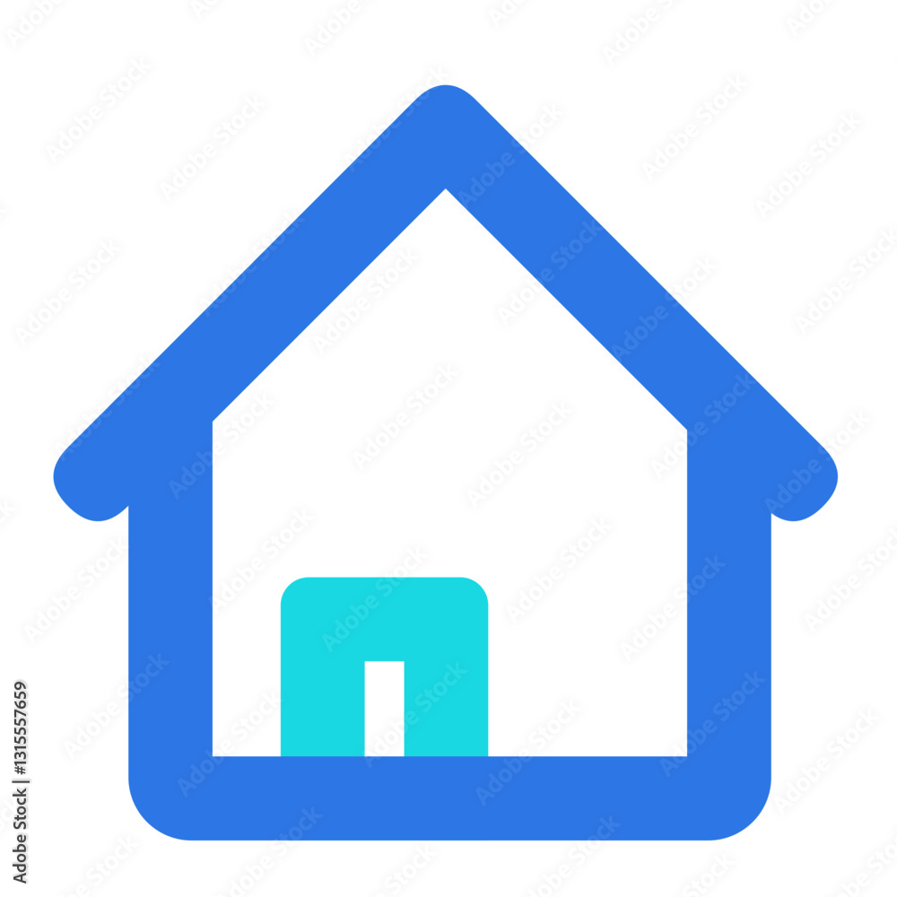 A Welcoming Blue House Icon Symbolizes Home Comfort And Peaceful Sanctuary, Conveying A Simple, Friendly Design With Bold Outlines And A Teal Door A Welcoming Blue House Icon Symbolizes Home Comfort And Peaceful Sanctuary, Conveying A Simple, Friendly Design With Bold Outlines And A Teal Door