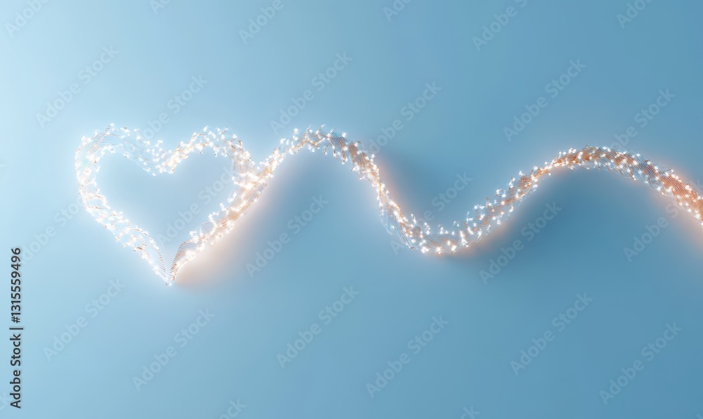 Fototapeta premium Sparkling Heart Shape Created with Glowing Lights on a Soft Blue Background for Romantic and Creative Themes
