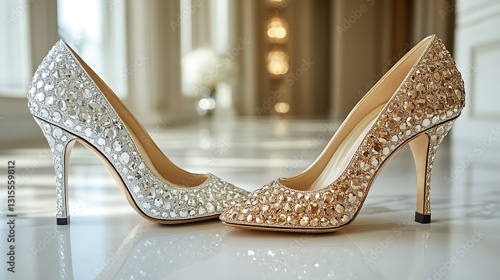 Obraz premium Sparkling Crystal Embellished High Heels Elegant Bridal Wedding Shoes Luxury Footwear
