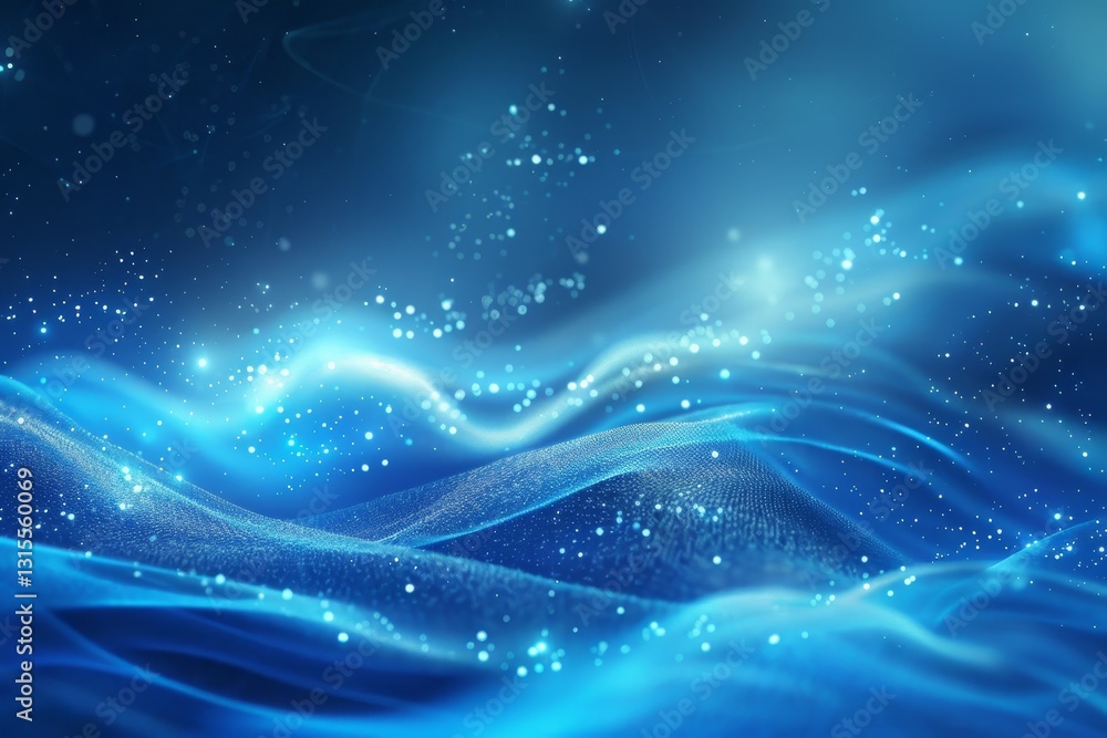 Fototapeta premium A digital art image of a blue abstract background with glowing particles, A mysterious and captivating blue background