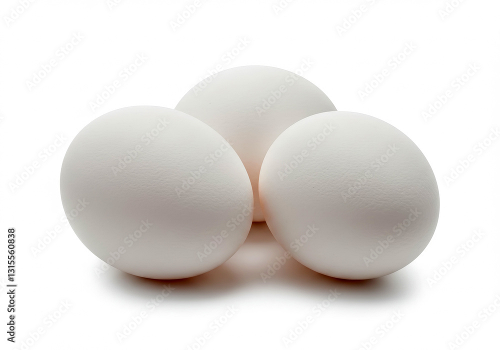 Group of three white eggs isolated on white background Group of three white eggs isolated on white background
