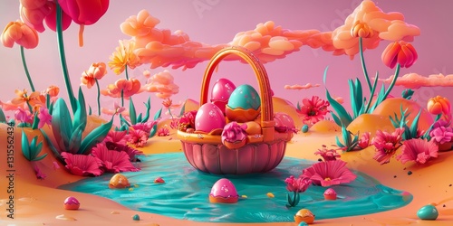 Abstract 3D render depicting spring themes with vibrant colors. photo