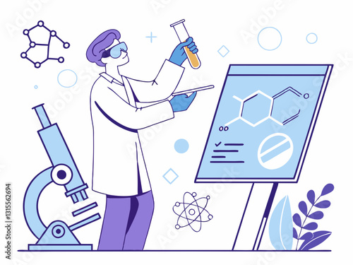 Vector illustration of a  scientist in laboratory Conducting Chemistry Experiment