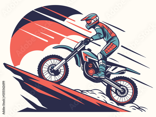 Vector illustration of a Motocross Racer Speeding on Dirt Track