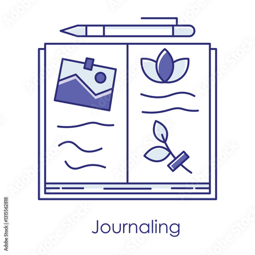 Journaling Icon – An Open Notebook with a Pen Symbolizing Reflective Writing.