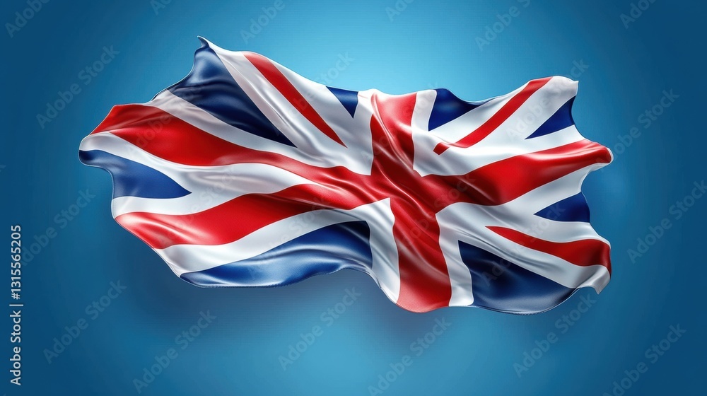 Waving British Flag on a Blue Background Waving British Flag on a Blue Background
