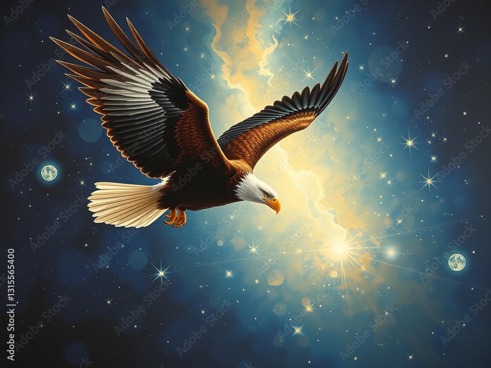 Fototapeta premium Surreal American Eagle Flight in a Cosmic Night Sky