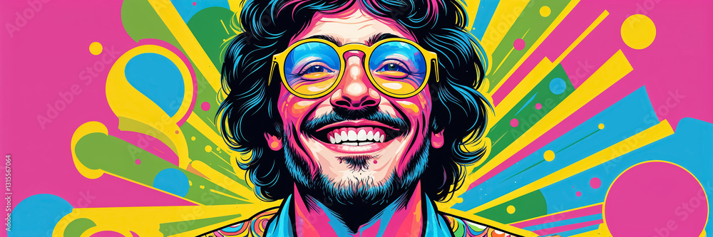 happy man in glasses portrait , flat design illustration happy man in glasses portrait , flat design illustration