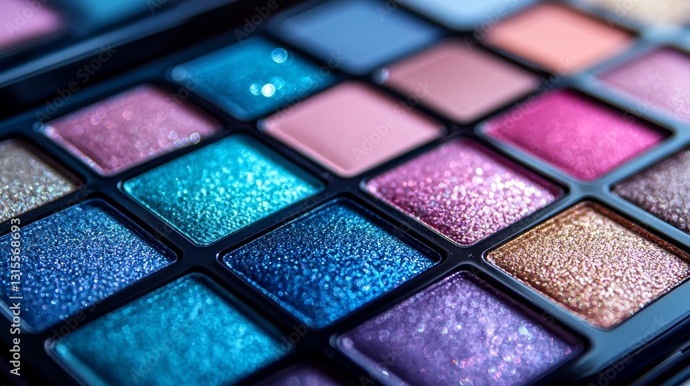 Bright eyeshadow palette with geometric patterns and vibrant colors Bright eyeshadow palette with geometric patterns and vibrant colors