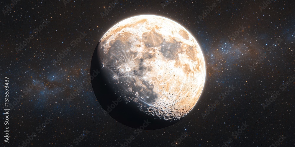 A detailed, illuminated image of the moon against a starry backdrop, showcasing its craters and surface features. A detailed, illuminated image of the moon against a starry backdrop, showcasing its craters and surface features.