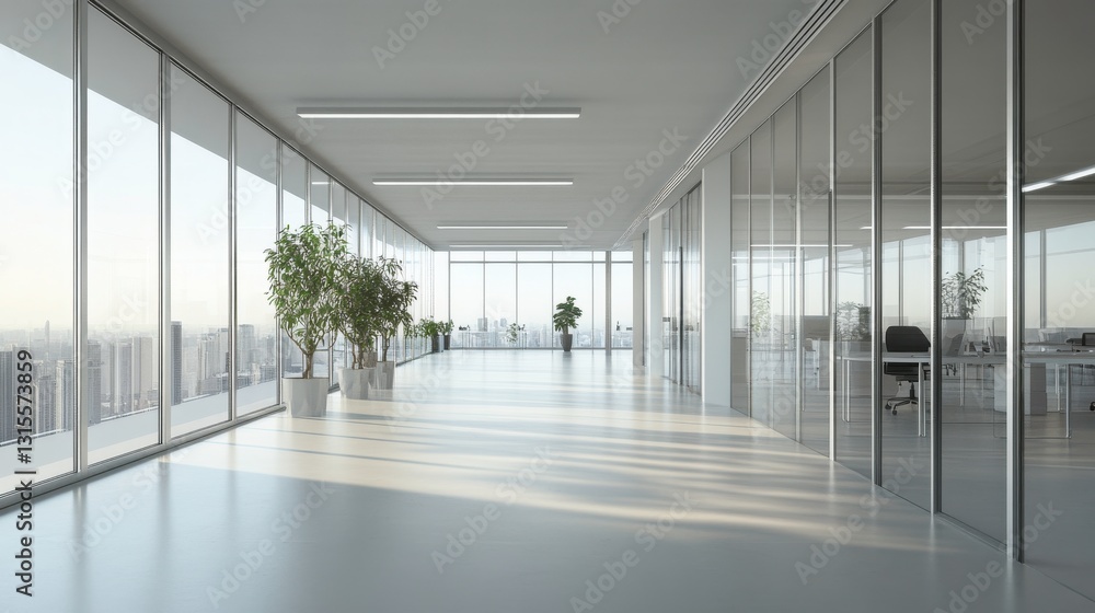 Minimalist Tech Office with Natural Light and Greenery Minimalist Tech Office with Natural Light and Greenery
