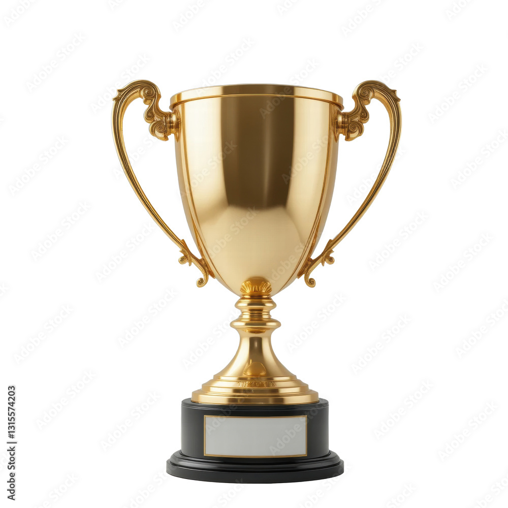 Golden Trophy Cup on Pedestal Symbolizing Victory and Achievement. Trophy Plaques Isolated on Transparent Background Golden Trophy Cup on Pedestal Symbolizing Victory and Achievement. Trophy Plaques Isolated on Transparent Background