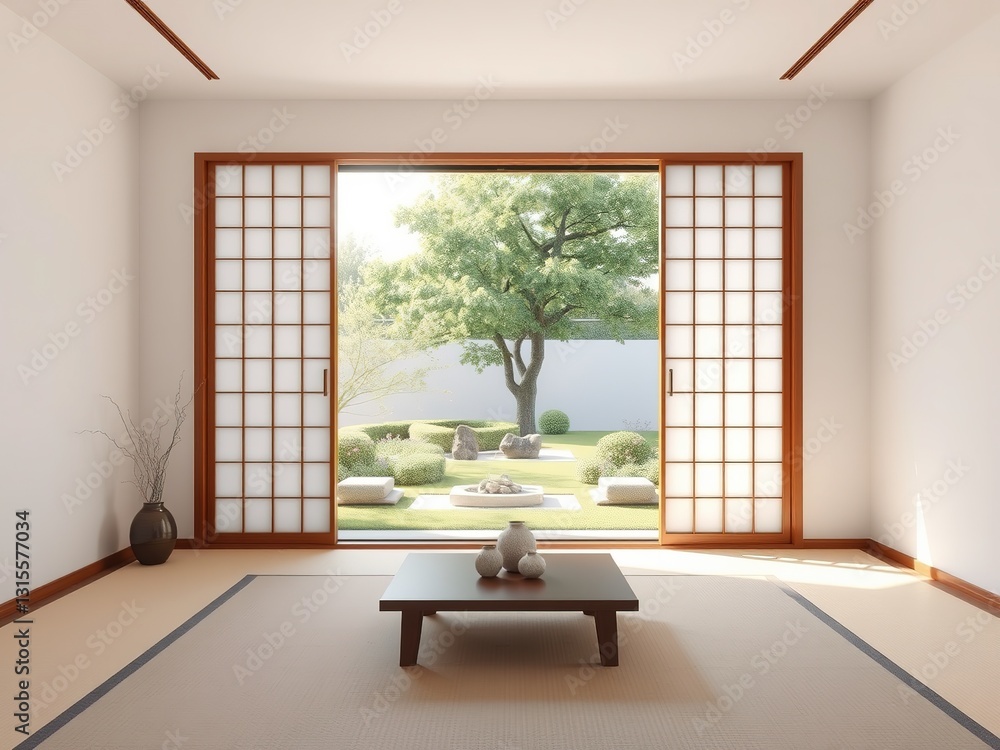 Minimalist Zen Bedroom with Sliding Shoji and Garden Minimalist Zen Bedroom with Sliding Shoji and Garden