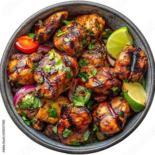 A Bowl of Caribbean Jerk Chicken Spicy Marinated Gri Isolated on Transparent Background