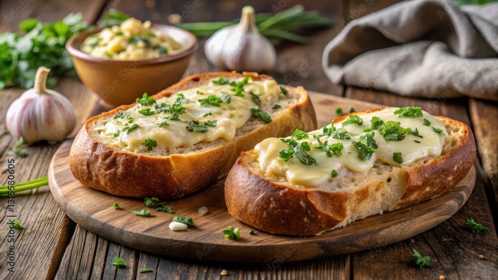 Crusty bread with melted cheese and garlic butter , delicious, garlic, delicious Crusty bread with melted cheese and garlic butter , delicious, garlic, delicious