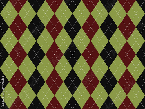Stylish argyle pattern in olive green, maroon, and black.  Perfect for backgrounds, textiles, or fashion design.  Classic diamond design evokes sophistication and timeless elegance.
