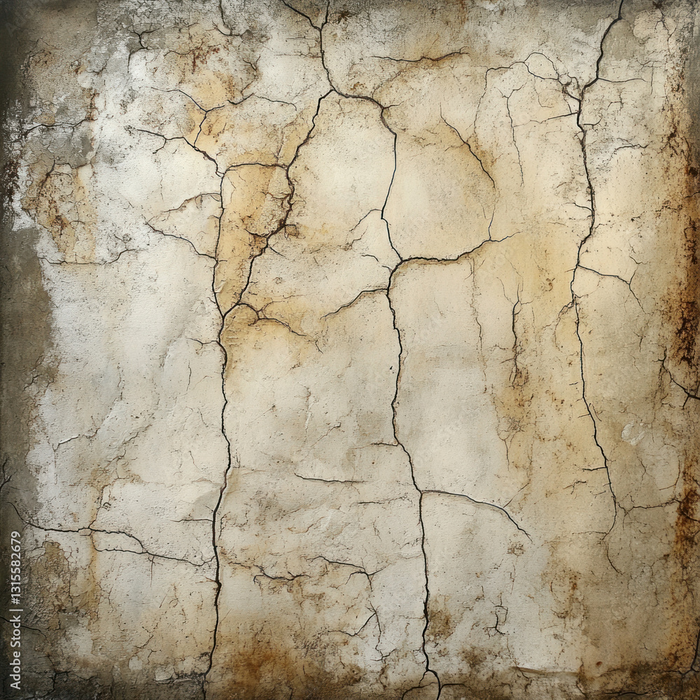Fototapeta premium Cracked, aged, beige stone texture with dark brown edges.