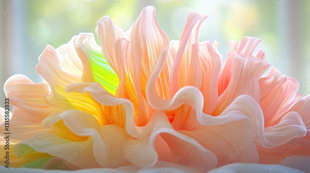 Fototapeta premium Close-up Ethereal flower petals cascade with gentle light, ideal for serenity or nature-themed projects