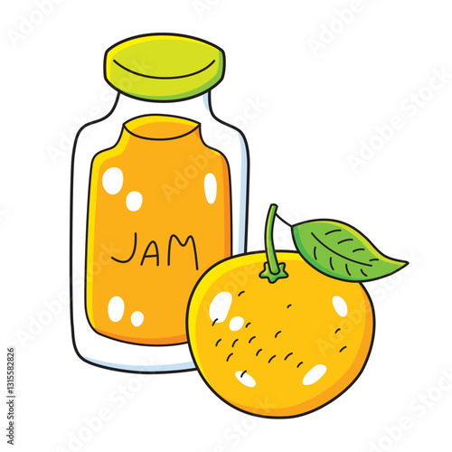 Orange fruit and a jam jar isolated vector illustration