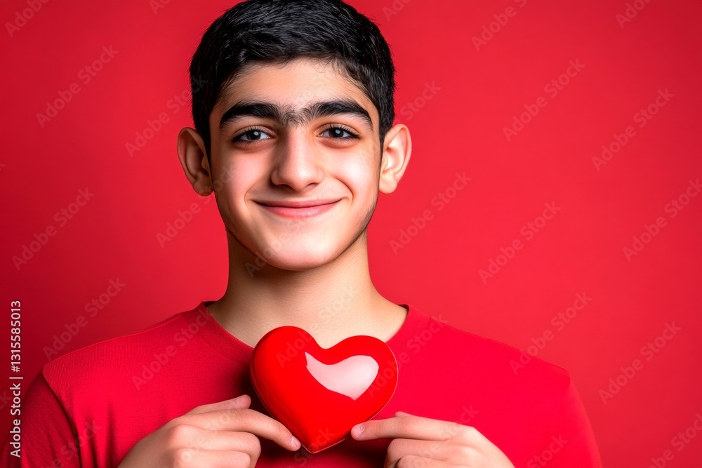 Commercial ad campaign visual idea. Valentine's day greeting from man or for man: breathtaking dazzling, image of loving middle eastern high schooler boy. Love confession. Ideal lover concept. Commercial ad campaign visual idea. Valentine's day greeting from man or for man: breathtaking dazzling, image of loving middle eastern high schooler boy. Love confession. Ideal lover concept.