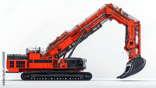 Tower Crane with Long Boom and Counterweights Isolated on White Background for Construction and Engineering Concept