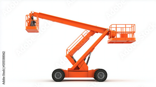 Tower Crane with Long Boom and Counterweights Isolated on White Background for Construction and Engineering Concept