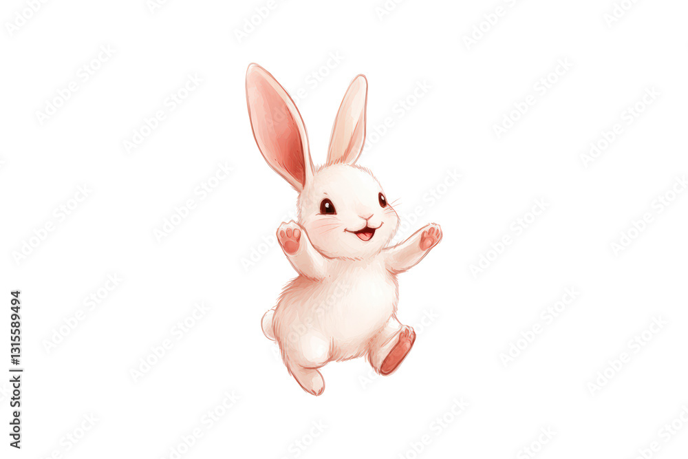 Happy cartoon bunny jumping joyfully isolated on transparent background Happy cartoon bunny jumping joyfully isolated on transparent background