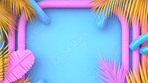 Colorful Frame with Palm Leaves. Tropical Background.  Perfect for seasonal promotions