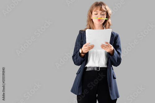 Funny young businesswoman w...