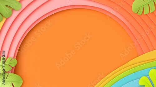 Colorful layered arch with leaves. Ideal for summer design background