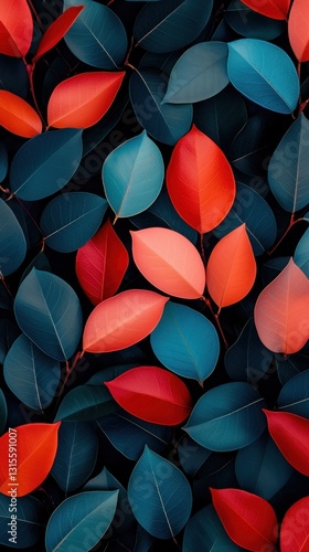 Colorful leaves arranged in a background pattern, use for wallpaper, backdrop, design or banner