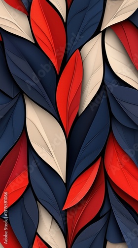 Colorful leaves pattern in blue, red and beige background. Use for wallpaper, fabric print
