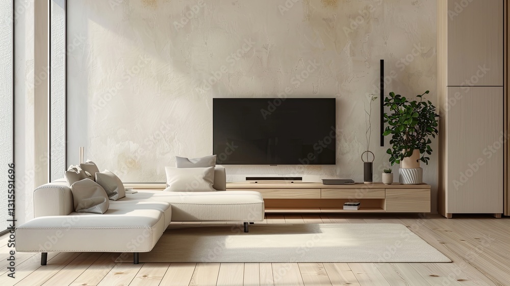 TV lounge interior design in home with LED hanging on wall TV lounge interior design in home with LED hanging on wall