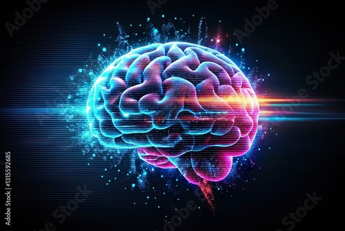 glitching holograph brain model. Memory loss and cognitive disorder concept