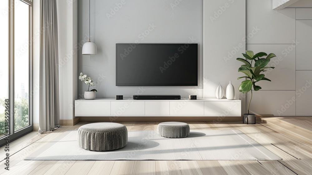 Fototapeta premium TV lounge interior design in home with LED hanging on wall