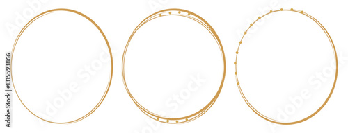 Set of gold oval sign banner isolated on white background vector.
